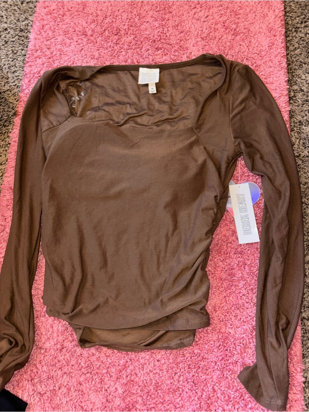 Derek Heart Brown Long-Sleeve Scoop Neck Top